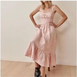 Reformation Pink Gingham Midi Dress